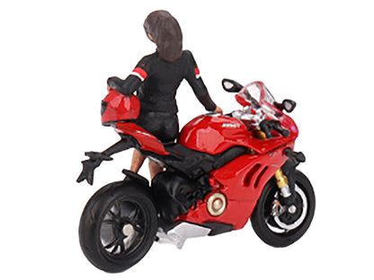 Ducati Panigale V4 S Motorcycle Red with Ducati Girl Figure Limited Edition 1/64 Diecast Model by Mini GT