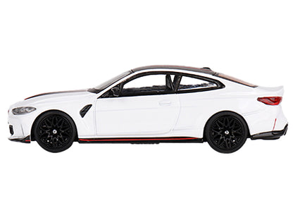 BMW M4 CSL Alpine White with Carbon Top and Black and Red Stripes Limited Edition to 2760 pieces Worldwide 1/64 Diecast Model Car by Mini GT