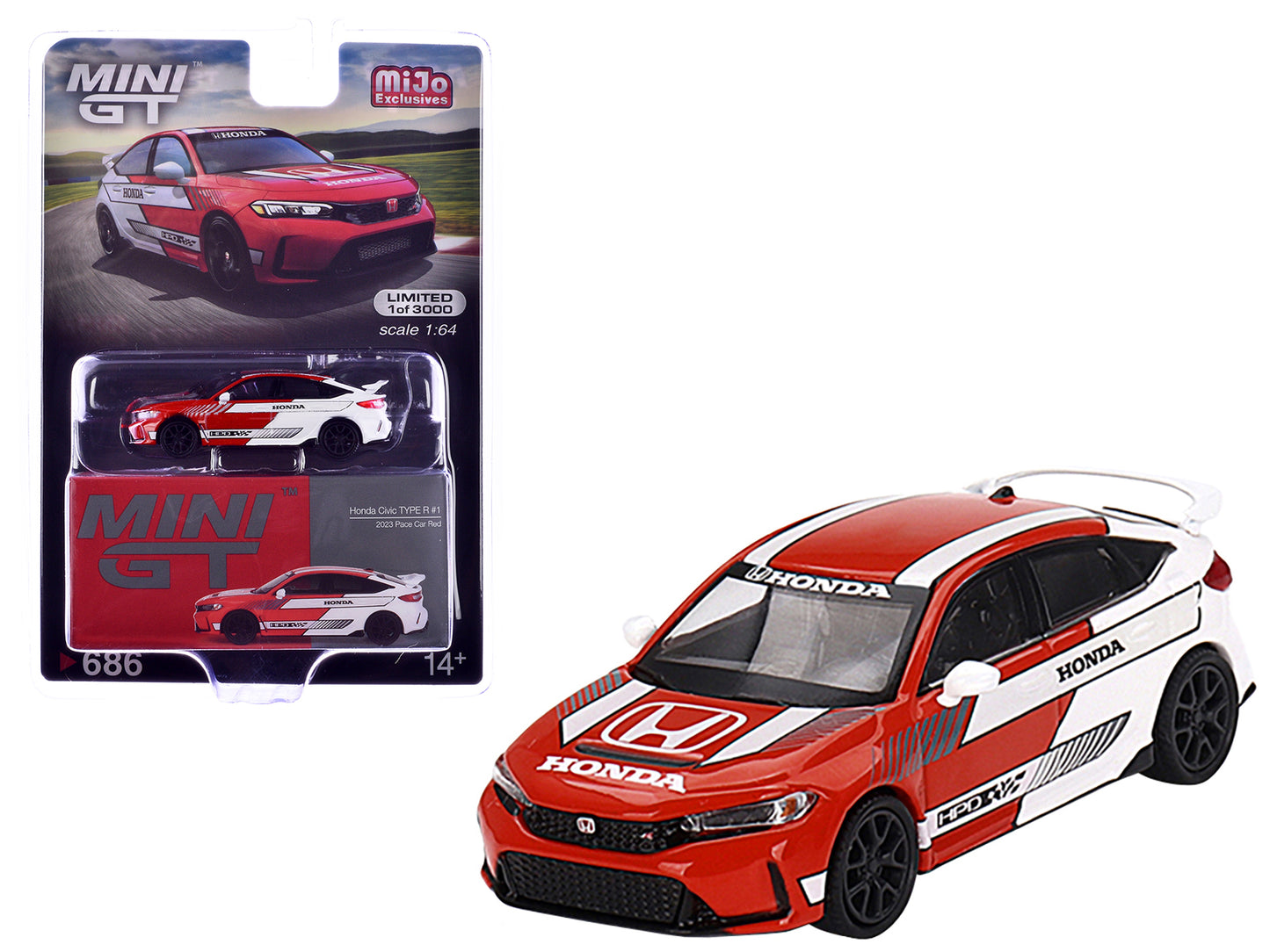 Honda Civic Type R Red and White "2023 Pace Car" Limited Edition to 3000 pieces Worldwide 1/64 Diecast Model Car by Mini GT