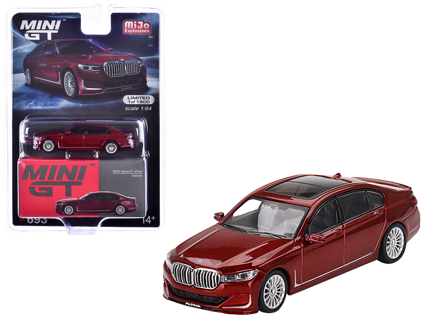 BMW Alpina B7 xDrive Aventurin Dark Red with Sunroof Limited Edition to 1800 pieces Worldwide 1/64 Diecast Model Car by Mini GT