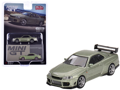 Nissan Skyline GT-R (R34) "Tommykaira R-z" RHD (Right Hand Drive) Millenium Jade Metallic Limited Edition to 6000 pieces Worldwide 1/64 Diecast Model Car by Mini GT