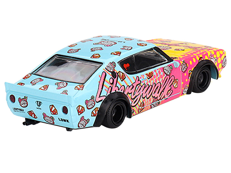 Nissan Skyline Kenmeri "Liberty Walk" RHD (Right Hand Drive) "KUMA" Light Blue and Yellow with Graphics Limited Edition 1/64 Diecast Model Car by Mini GT