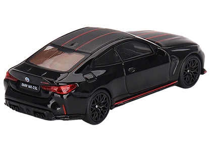 BMW M4 CSL Black Sapphire with Carbon Top and Red Stripes Limited Edition to 2760 pieces Worldwide 1/64 Diecast Model Car by Mini GT