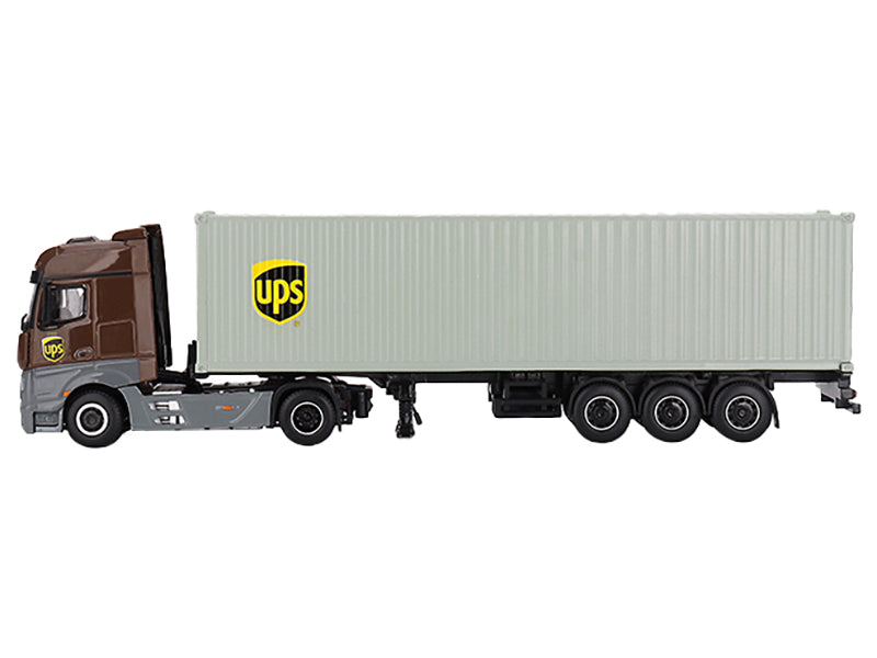 Mercedes-Benz Actros with 40' Container "UPS Europe" Brown and Gray 1/64 Diecast Model by Mini GT