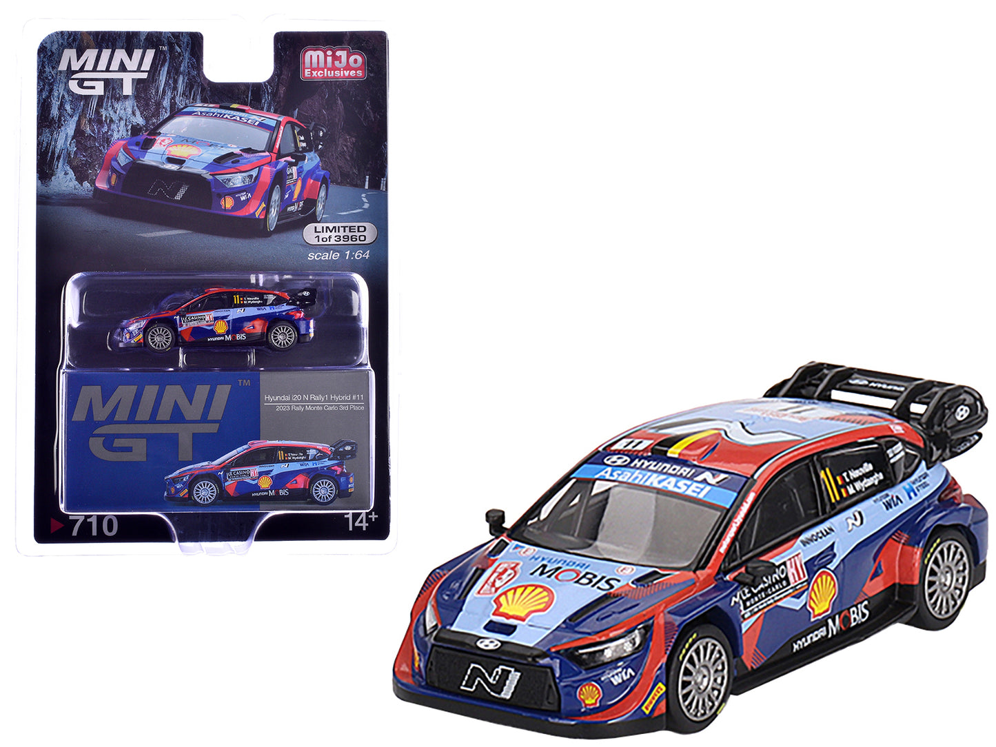 Hyundai i20 N Rally1 Hybrid #11 Thierry Neuville - Martijn Wydaeghe "Hyundai Shell Mobis WRT" 3rd Place "Monte Carlo Rally" (2023) Limited Edition to 3960 pieces Worldwide 1/64 Diecast Model Car by Mini GT