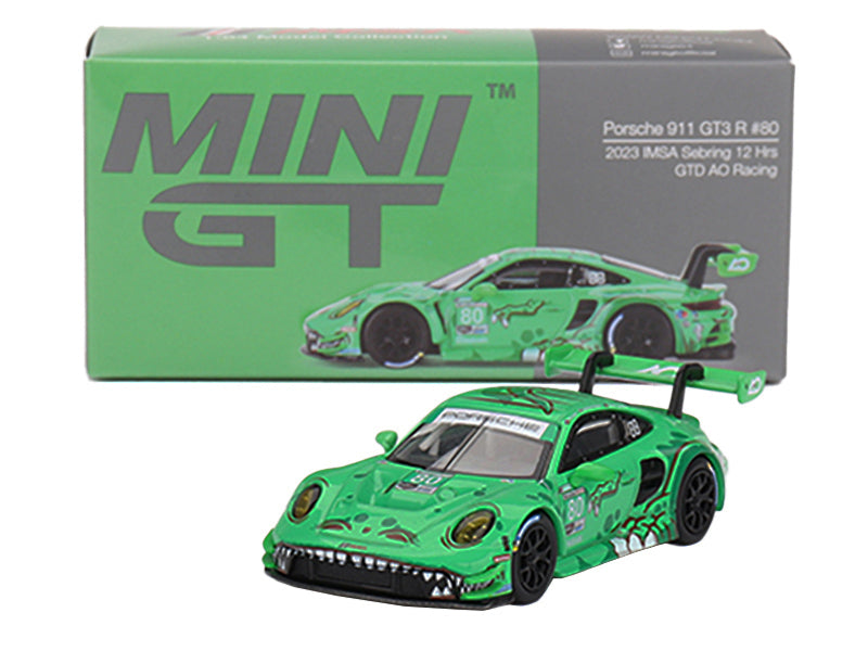 Porsche 911 GT3 R #80 P. J. Hyett - Gunnar Jeannette - Sebastian Priaulx "AO Racing Team" GTD IMSA "12 Hours of Sebring" (2023) Limited Edition 1/64 Diecast Model Car by Mini GT