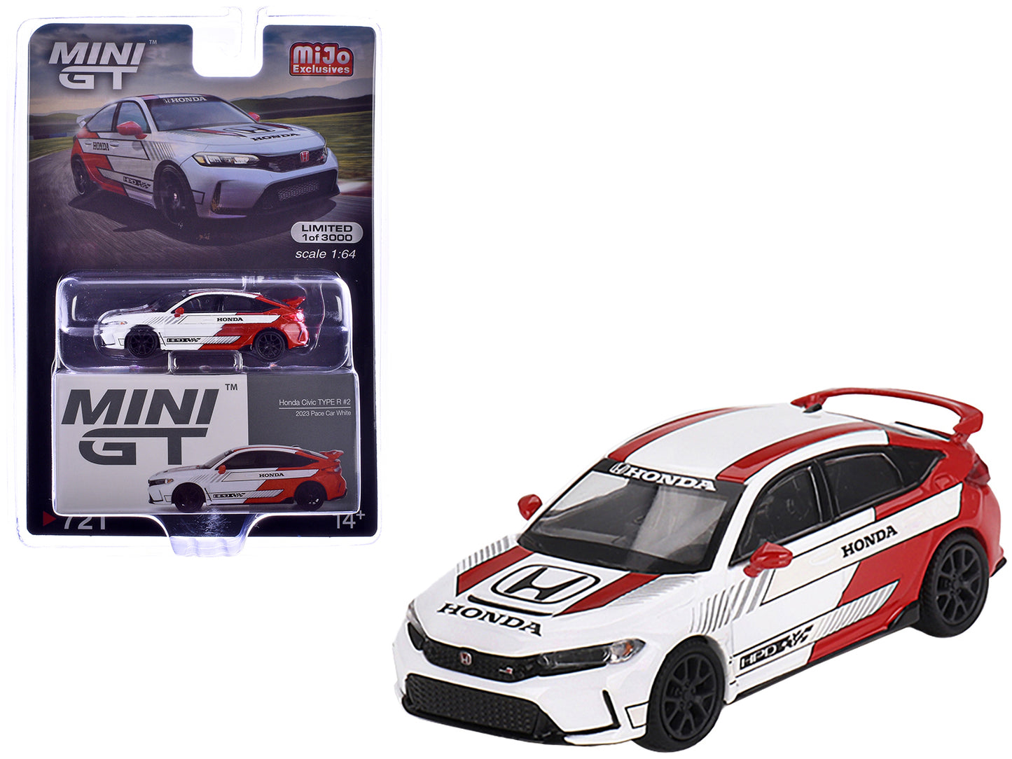 Honda Civic Type R White and Red "2023 Pace Car" Limited Edition to 3000 pieces Worldwide 1/64 Diecast Model Car by Mini GT