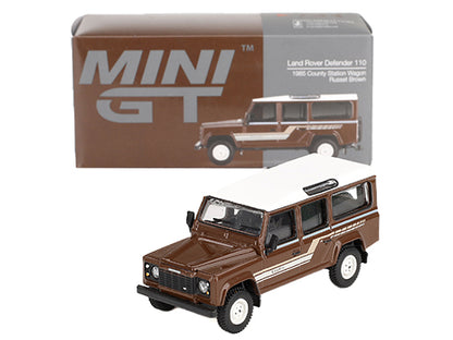 1985 Land Rover Defender 110 County Station Wagon Russet Brown with White Top Limited Edition to 1800 pieces Worldwide 1/64 Diecast Model Car by Mini GT