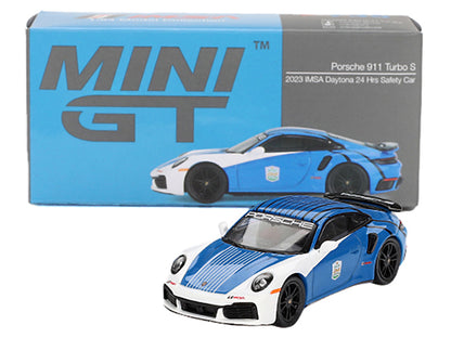 Porsche 911 Turbo S Blue and White "Safety Car - IMSA 24 Hours of Daytona" (2023) Limited Edition to 5520 pieces Worldwide 1/64 Diecast Model Car by Mini GT