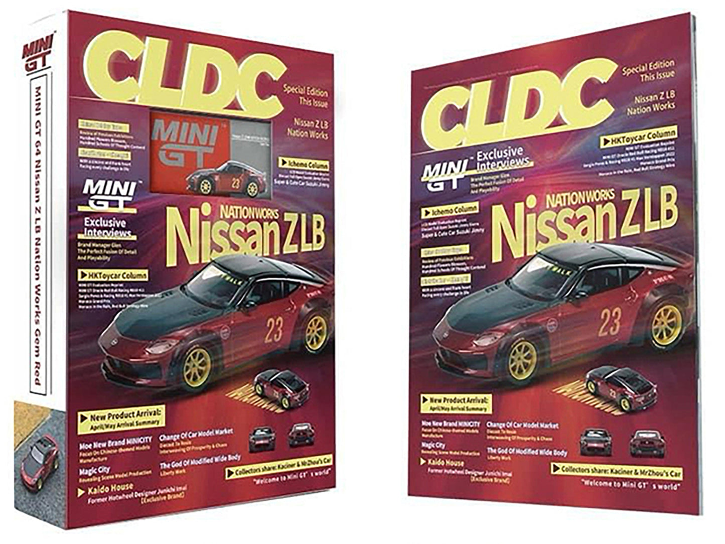 Nissan Z "LB Nation Works" #23 Gem Red Metallic with Black Top and Hood with CLDC Magazine Special Edition Issue 1/64 Diecast Model Car by Mini GT