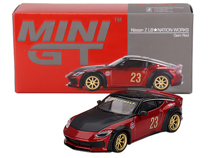 Nissan Z "LB Nation Works" #23 Gem Red Metallic with Black Top and Hood with CLDC Magazine Special Edition Issue 1/64 Diecast Model Car by Mini GT