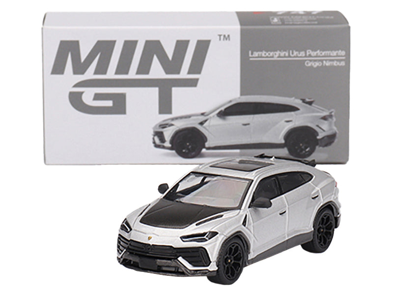 Lamborghini Urus Performante Grigio Nimbus Gray Metallic with Carbon Hood Limited Edition to 5400 pieces Worldwide 1/64 Diecast Model Car by Mini GT