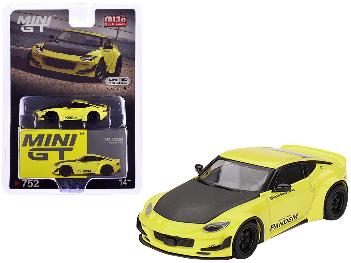 Nissan Z "Pandem" Ikazuchi Yellow with Carbon Hood Limited Edition to 4800 pieces Worldwide 1/64 Diecast Model Car by Mini GT