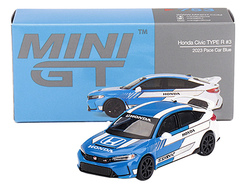 Honda Civic Type R #3 Blue and White "2023 Pace Car" Limited Edition to 4200 pieces Worldwide 1/64 Diecast Model Car by Mini GT