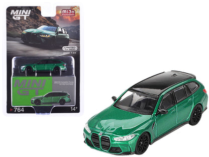 BMW M3 Competition Touring Isle of Man Green Metallic with Black Top Limited Edition to 3600 pieces Worldwide 1/64 Diecast Model Car by Mini GT