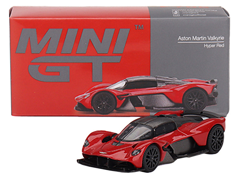 Aston Martin Valkyrie Hyper Red with Carbon Top Limited Edition to 3960 pieces Worldwide 1/64 Diecast Model Car by Mini GT