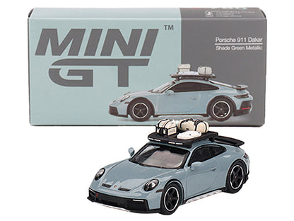 Porsche 911 Dakar Shade Green Metallic with Roofrack and Luggage Limited Edition to 9600 pieces Worldwide 1/64 Diecast Model Car by Mini GT