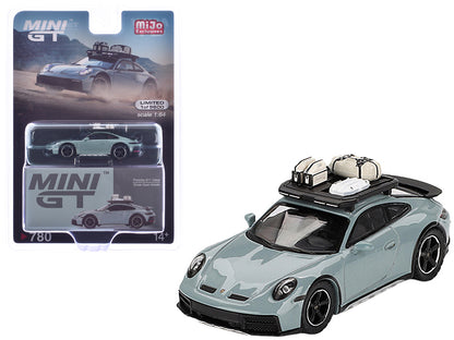 Porsche 911 Dakar Shade Green Metallic with Roofrack and Luggage Limited Edition to 9600 pieces Worldwide 1/64 Diecast Model Car by Mini GT