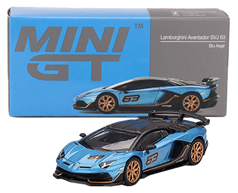 Lamborghini Aventador SVJ 63 Blu Aegir Blue Metallic with Carbon Top Limited Edition 1/64 Diecast Model Car by Mini GT