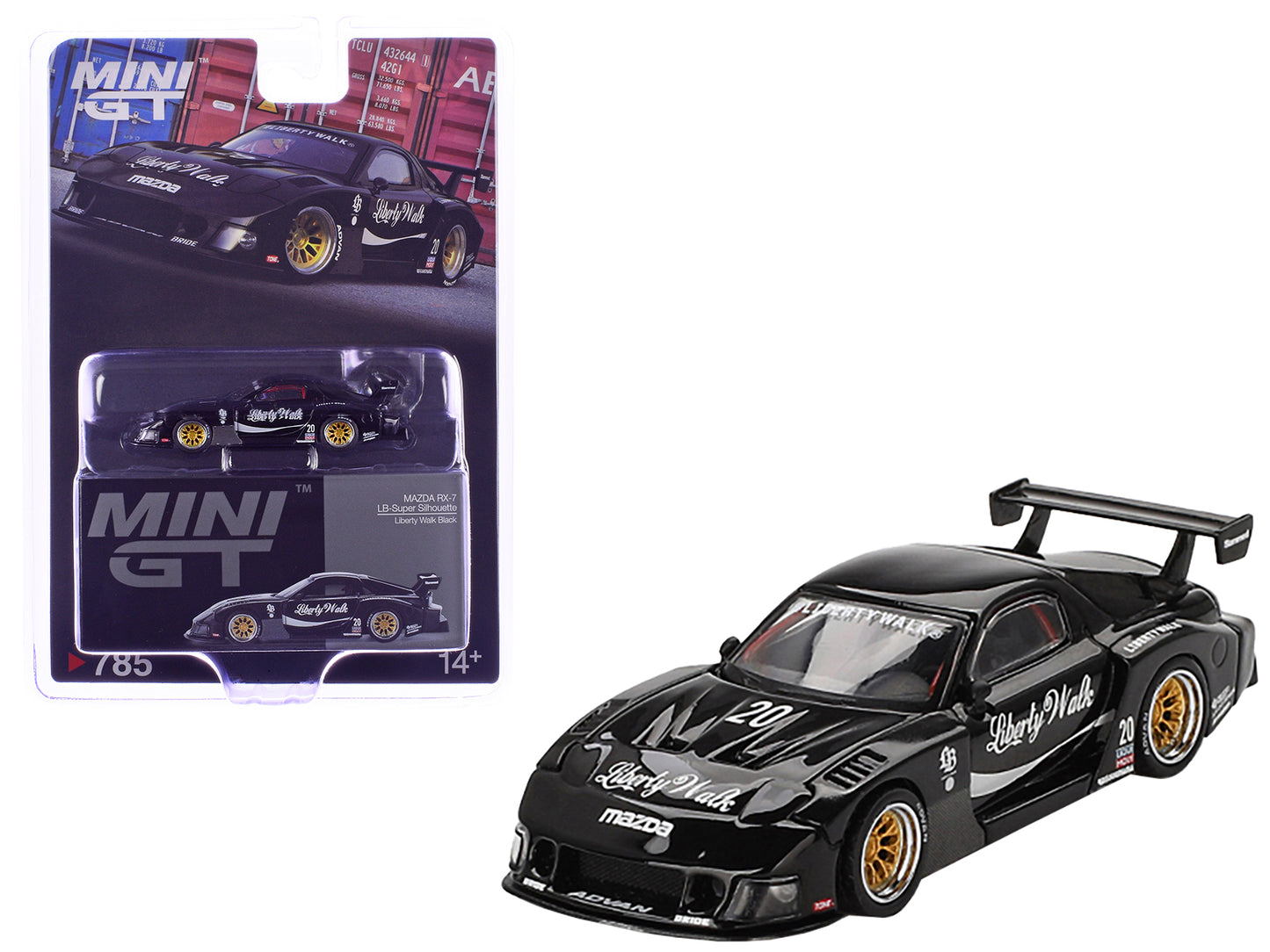 Mazda RX-7 LB-Super Silhouette #20 "Liberty Walk" Black Limited Edition 1/64 Diecast Model Car by Mini GT