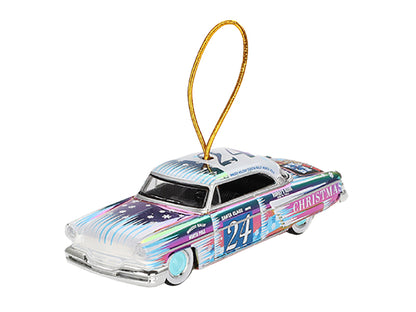 1954 Lincoln Capri "Christmas Hot Rod 2024 Edition by Tim Sadchikov" #24 Blue Metallic with Christmas Graphics and Lincoln Capri Tree Ornament Limited Edition to 9999 pieces Worldwide 1/64 Diecast Model Car by Mini GT