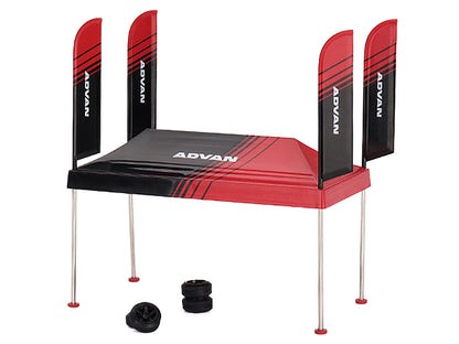 Paddock Service Tent Set with Extra Wheels Red and Black "ADVAN" for 1/64 Scale Models by Mini GT