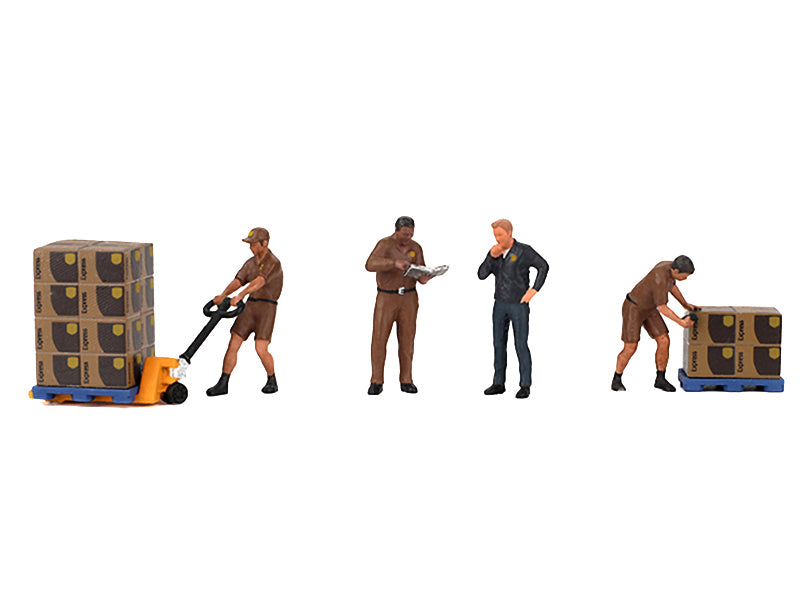 "UPS Driver and Workers" 7 Piece Figure Set for 1/64 Scale Models by Mini GT