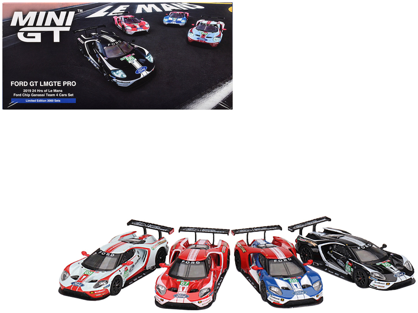 Ford GT LMGTE PRO "Ford Chip Ganassi Team - 24 Hours of Le Mans" (2019) 4 Cars Set Limited Edition to 3000 Sets 1/64 Diecast Models by Mini GT