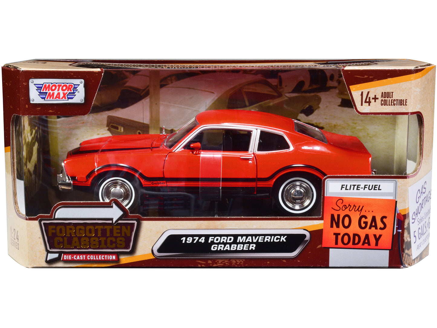 1974 Ford Maverick Grabber Orange with Black Stripes "Forgotten Classics" Series 1/24 Diecast Model Car by Motormax