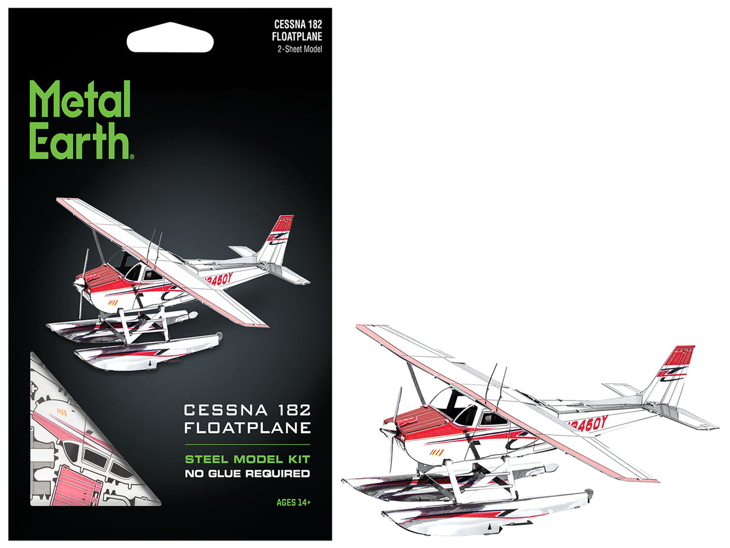 Model Kit Cessna 182 Floatplane White and Red (Moderate Difficulty) Steel Model by Metal Earth