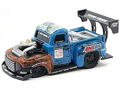 1949 Ford F1 Pickup Truck #128 "Old Smokey" Blue and Brown (Weathered) 1/64 Diecast Model Car by Muscle Machines