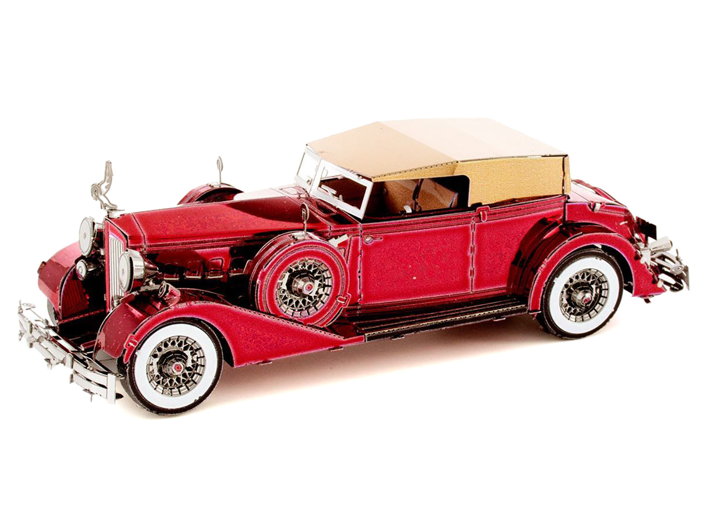 Model Kit 1934 Packard Twelve Convertible Red with Tan Soft Top (Moderate Difficulty) Steel Model by Metal Earth