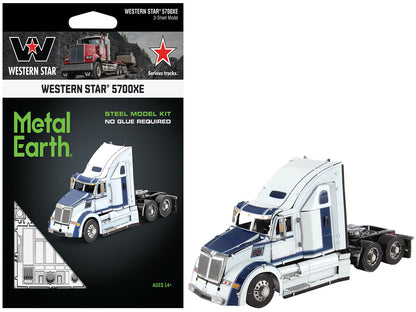 Model Kit Western Star 5700XE Phantom Truck White with Blue Stripes (Challenging Difficulty) Steel Model by Metal Earth