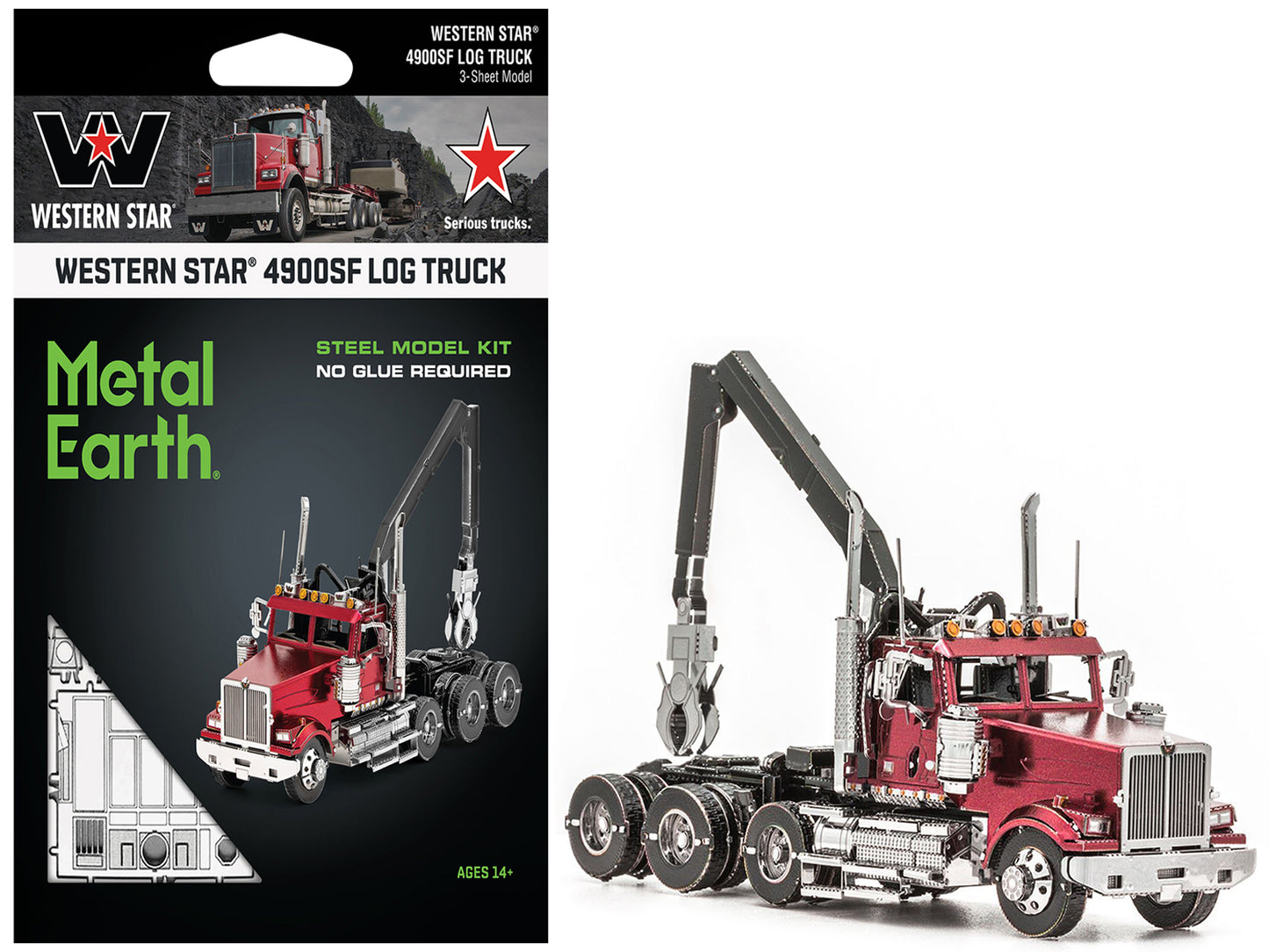 Model Kit Western Star 4900SF Log Truck Red (Challenging Difficulty) Steel Model by Metal Earth