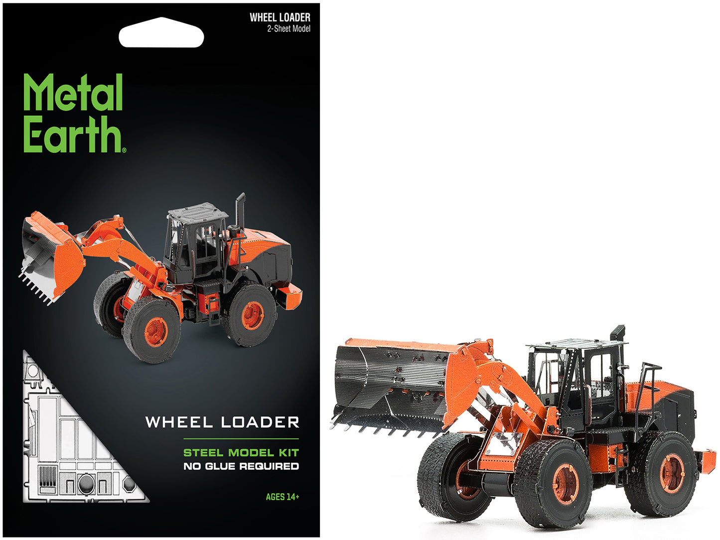 Model Kit Wheel Loader Orange and Black (Challenging Difficulty) Steel Model by Metal Earth