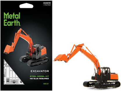 Model Kit Excavator Orange and Black (Challenging Difficulty) Steel Model by Metal Earth