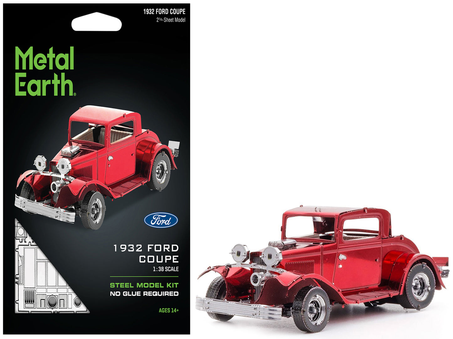 Model Kit 1932 Ford Coupe Red (Moderate Difficulty) Steel Model by Metal Earth