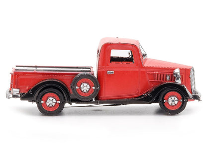 Model Kit 1937 Ford Pickup Truck Red and Black (Moderate Difficulty) Steel Model by Metal Earth