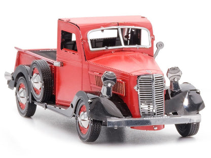 Model Kit 1937 Ford Pickup Truck Red and Black (Moderate Difficulty) Steel Model by Metal Earth