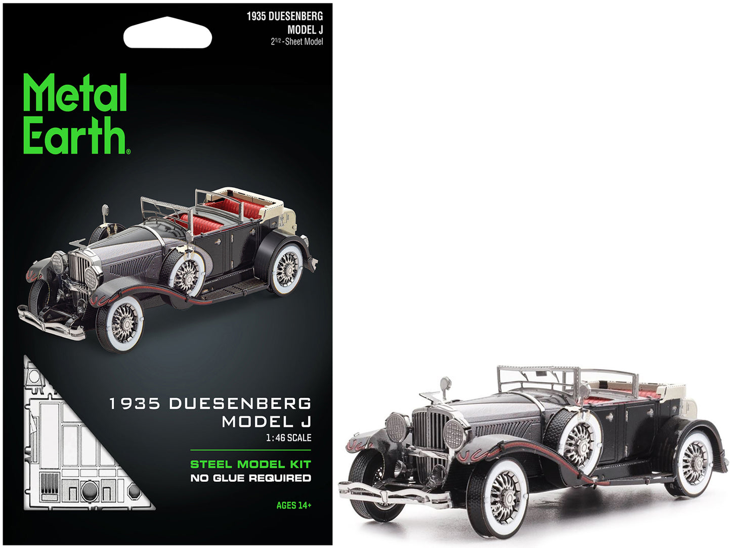 Model Kit 1935 Duesenberg Model J Black (Moderate Difficulty) Steel Model by Metal Earth