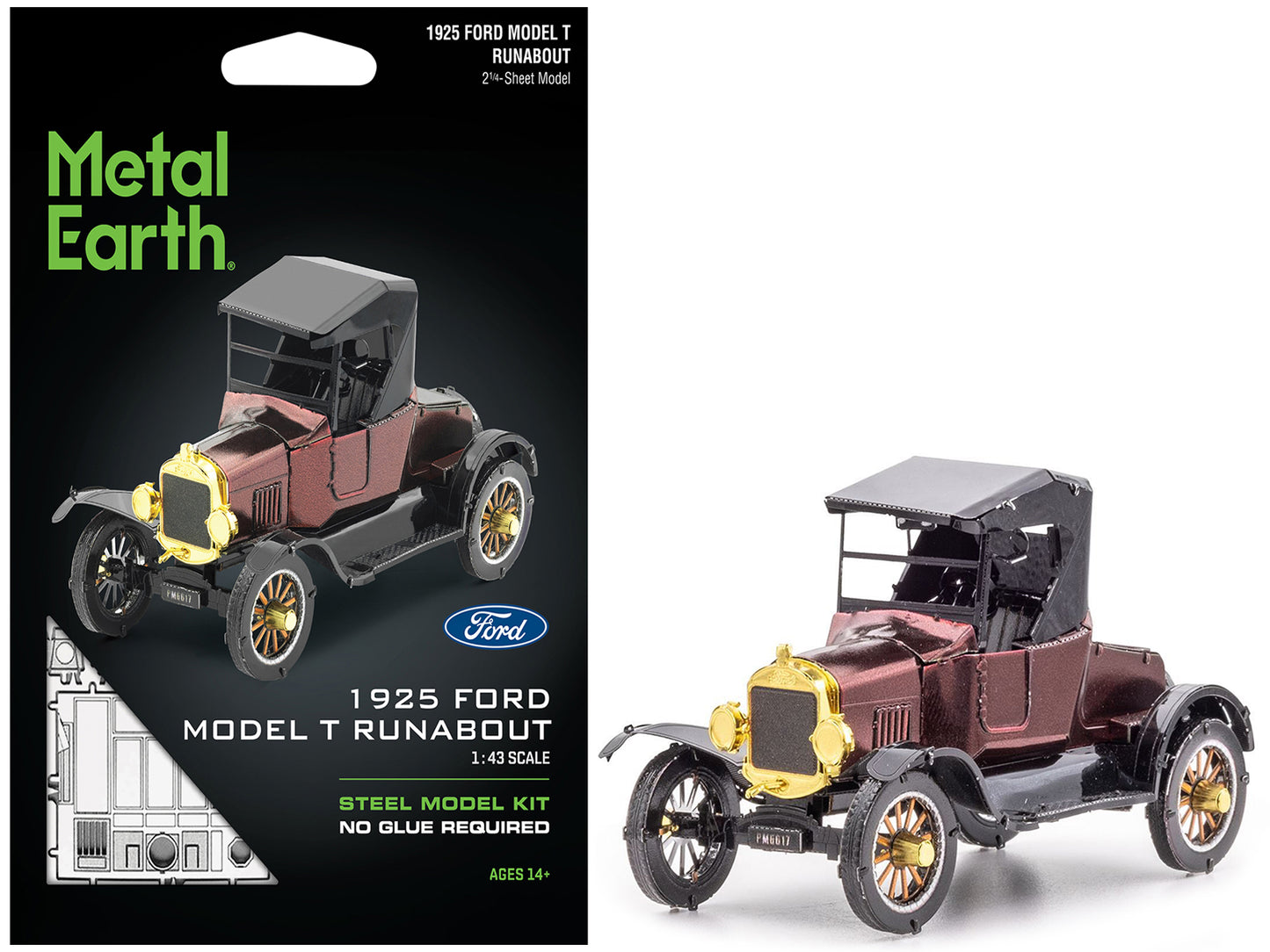 Model Kit 1925 Ford Model T Runabout Dark Red and Black (Moderate Difficulty) Steel Model by Metal Earth