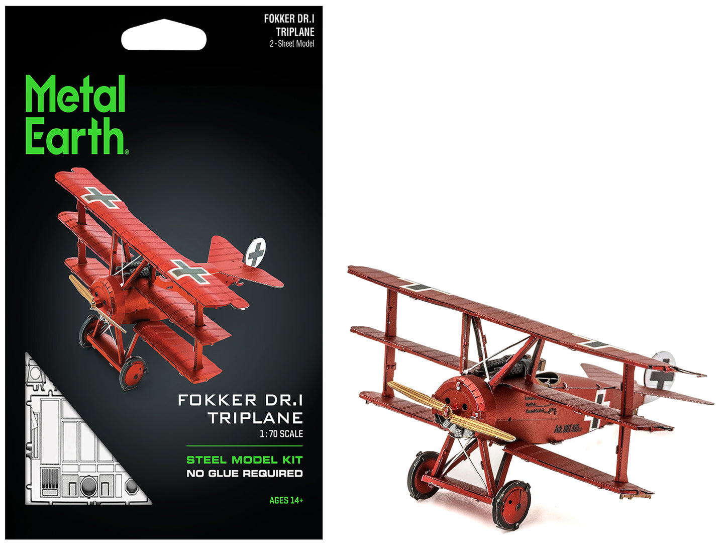 Model Kit Fokker Dr.I Triplane Fighter Aircraft "Red Baron" German Air Force (Moderate Difficulty) Steel Model by Metal Earth