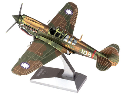 Model Kit Curtiss P-40 Warhawk Fighter-Bomber Aircraft "American Volunteer Group (AVG) Chinese Air Force" (Moderate Difficulty) Steel Model by Metal Earth