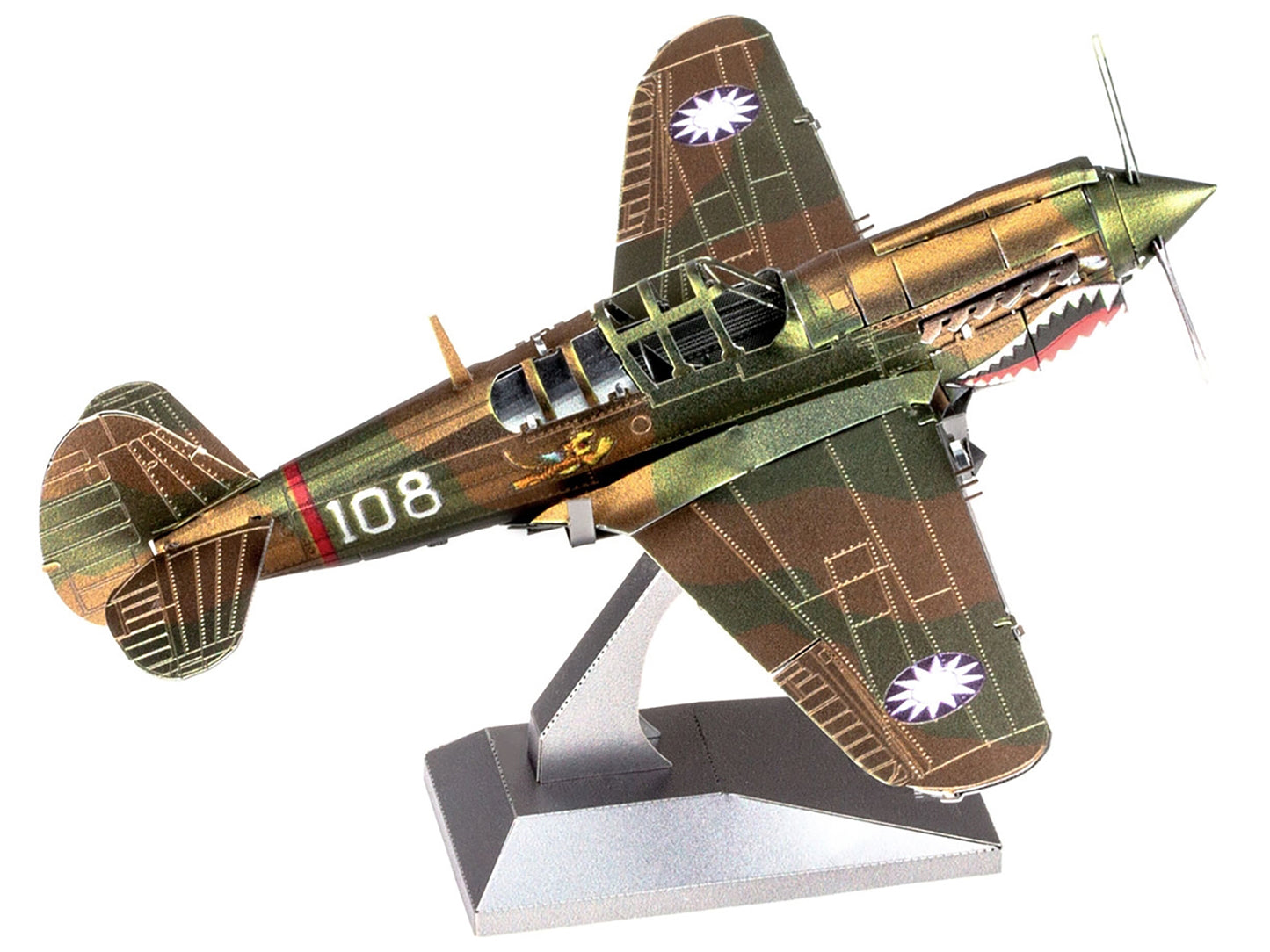 Model Kit Curtiss P-40 Warhawk Fighter-Bomber Aircraft "American Volunteer Group (AVG) Chinese Air Force" (Moderate Difficulty) Steel Model by Metal Earth