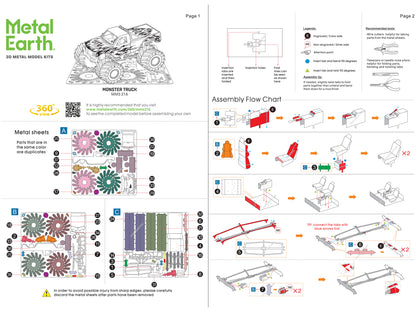 Model Kit Monster Truck with Flame Graphics (Moderate Difficulty) Steel Model by Metal Earth