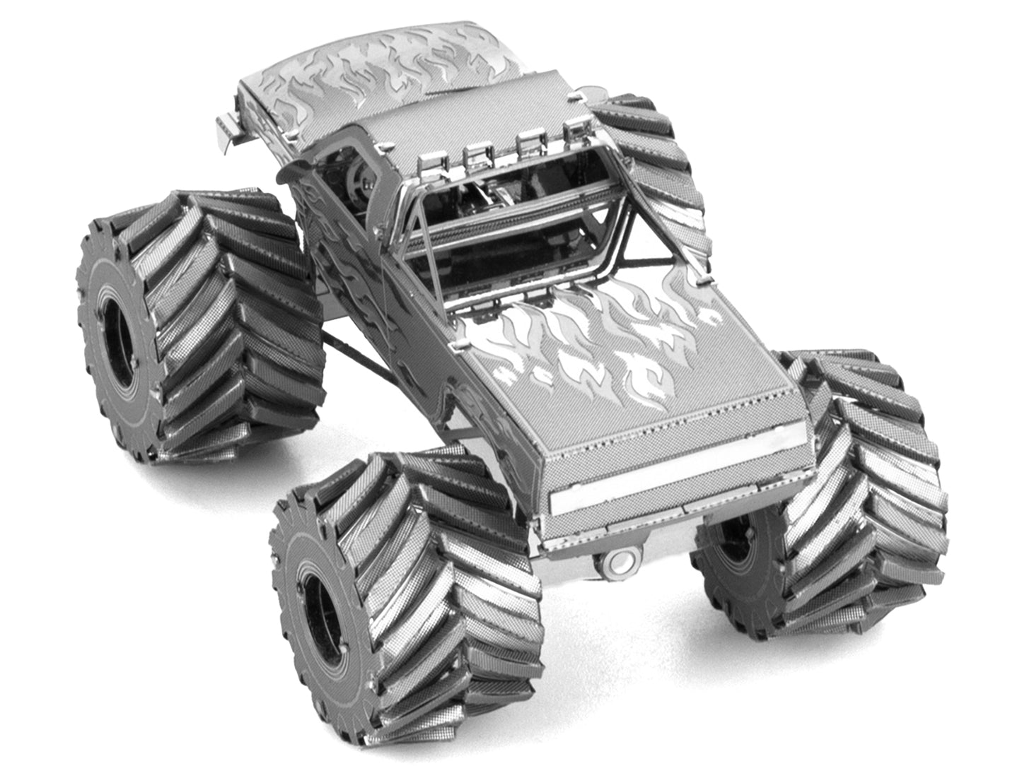 Model Kit Monster Truck with Flame Graphics (Moderate Difficulty) Steel Model by Metal Earth