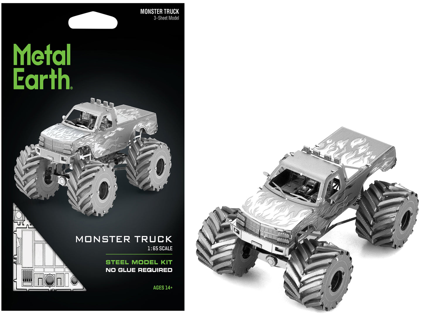 Model Kit Monster Truck with Flame Graphics (Moderate Difficulty) Steel Model by Metal Earth