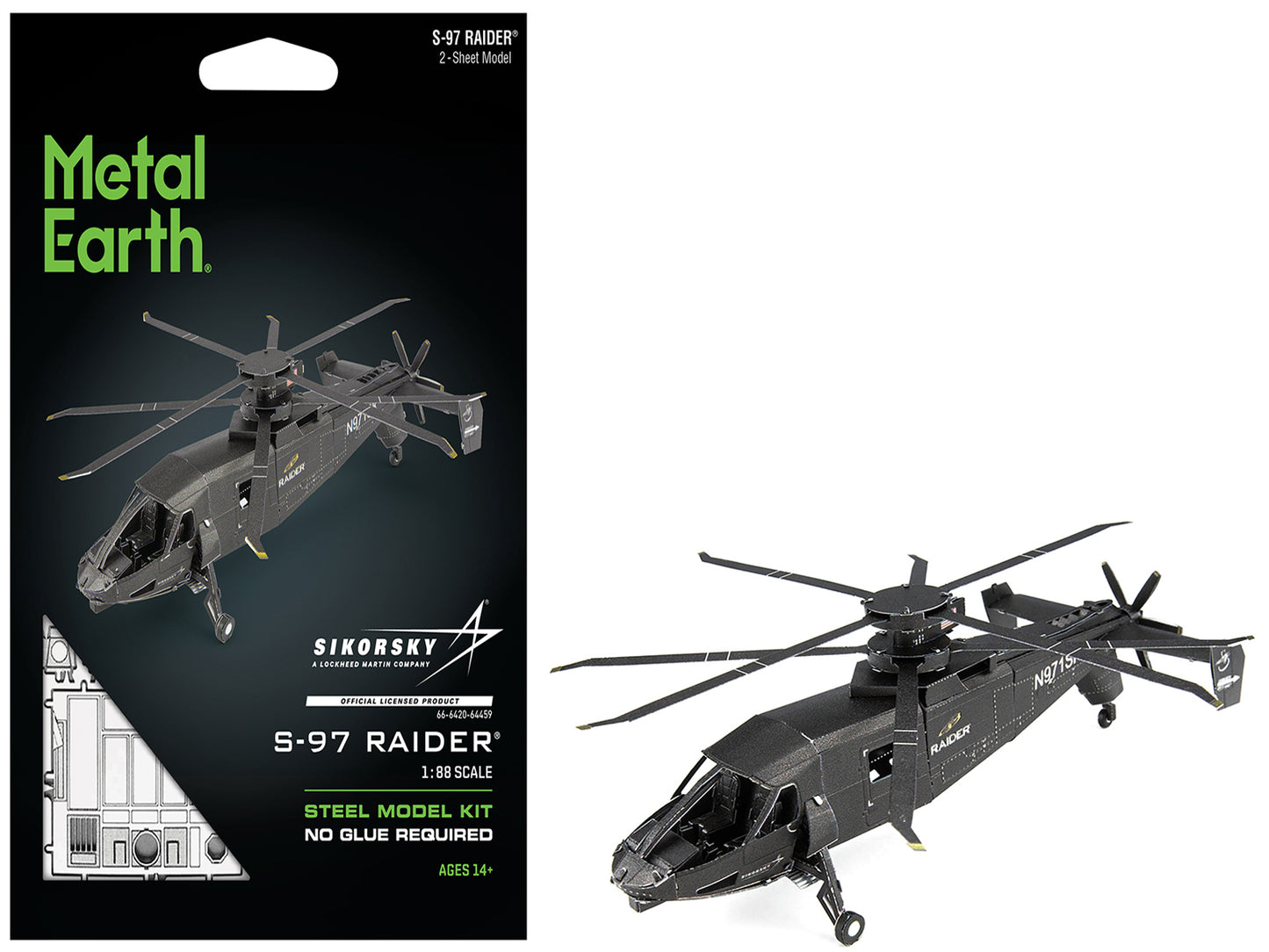 Model Kit Sikorsky S-97 Raider Attack Helicopter "United States Army" (Challenging Difficulty) Steel Model by Metal Earth