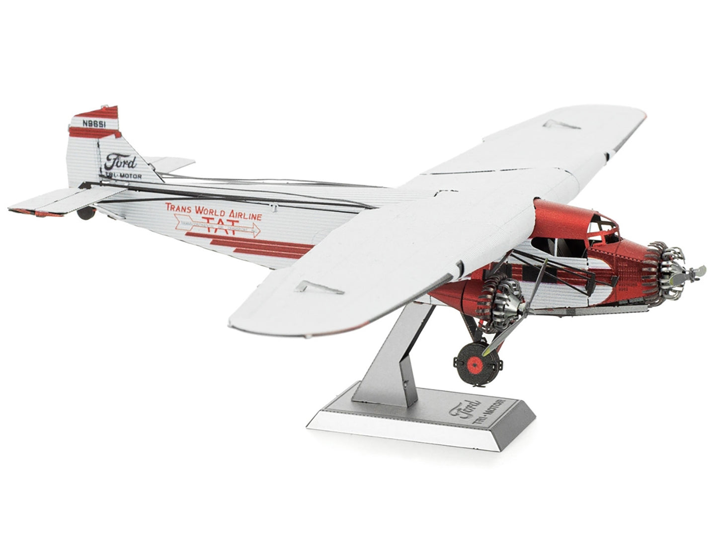 Model Kit Ford Trimotor Transport Aircraft White and Red (Moderate Difficulty) Steel Model by Metal Earth