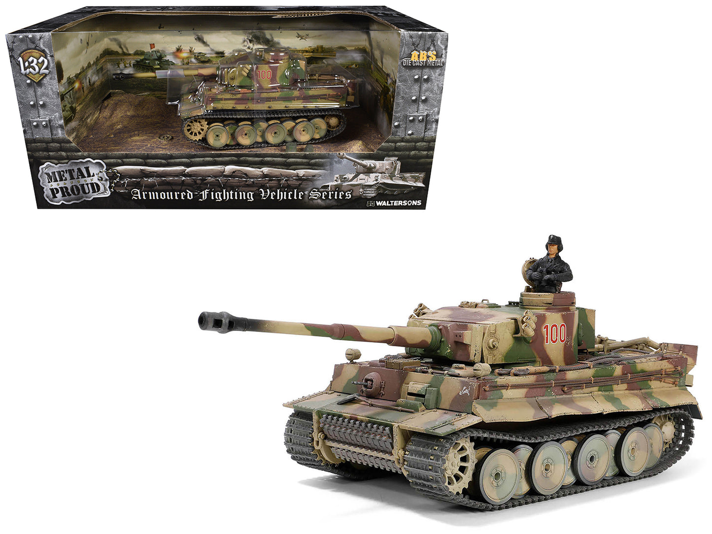 German Sd.Kfz.181 PzKpfw VI Tiger Ausf. E Heavy Tank Tiger I (Early Production) "Schwere Panzerabteilung 505 No. 100 Eastern front Kursk" (1943) German Army "Engine Plus" Series 1/32 Diecast Model by Metal Proud